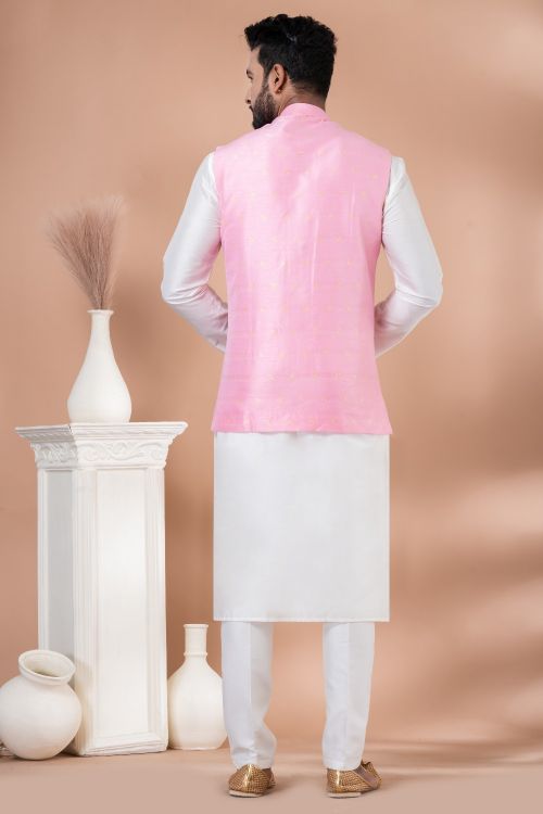 Picture of Fine Silk Pink Kurta Pajama With Jacket