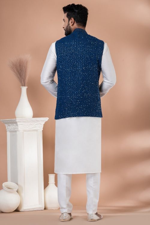 Picture of Ideal Viscose Navy Blue Kurta Pajama With Jacket