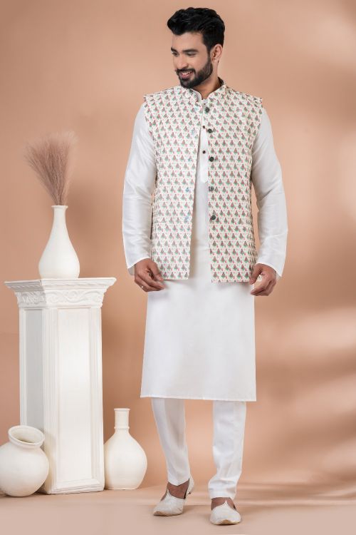 Picture of Delightful Mono Printed Multi Kurta Pajama With Jacket