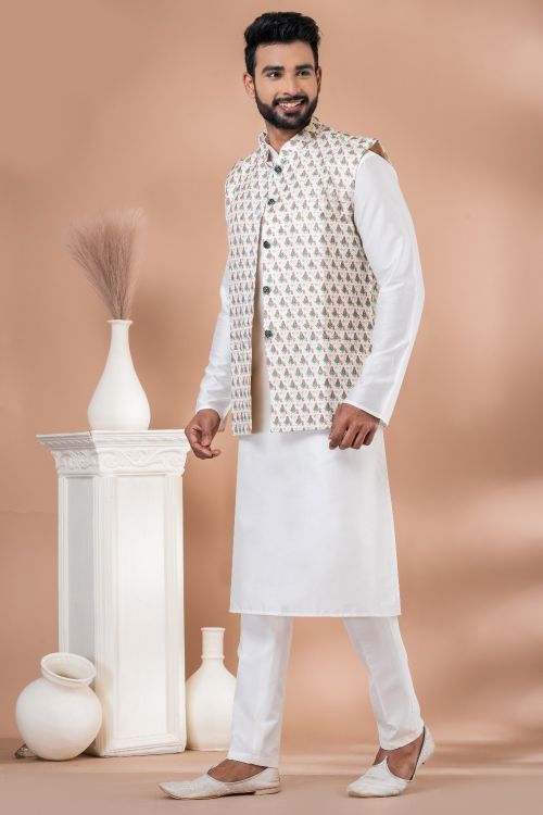 Picture of Delightful Mono Printed Multi Kurta Pajama With Jacket