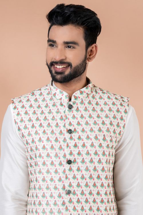 Picture of Delightful Mono Printed Multi Kurta Pajama With Jacket