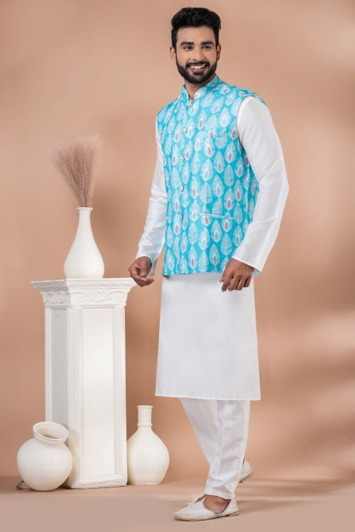 Picture of Pretty Mono Printed Multi Kurta Pajama With Jacket