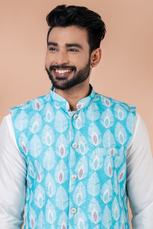 Picture of Pretty Mono Printed Multi Kurta Pajama With Jacket