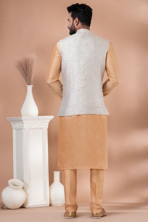 Picture of Exquisite Jacquard Silk Multi Kurta Pajama With Jacket