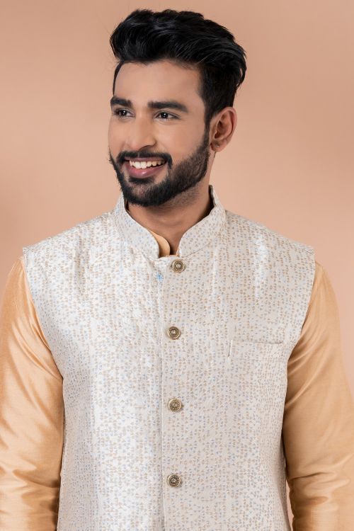 Picture of Exquisite Jacquard Silk Multi Kurta Pajama With Jacket