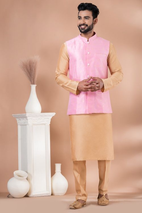 Picture of Bewitching Silk Pink Kurta Pajama With Jacket