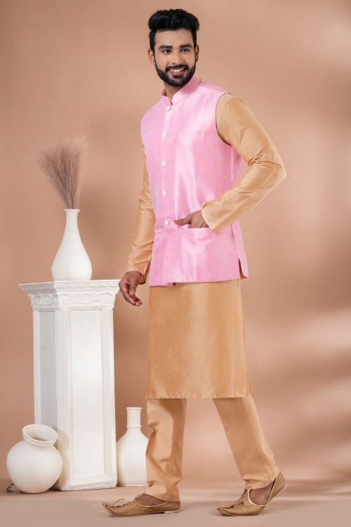 Picture of Bewitching Silk Pink Kurta Pajama With Jacket