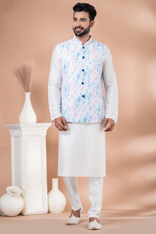 Picture of Resplendent Mono Printed Ivory Kurta Pajama With Jacket