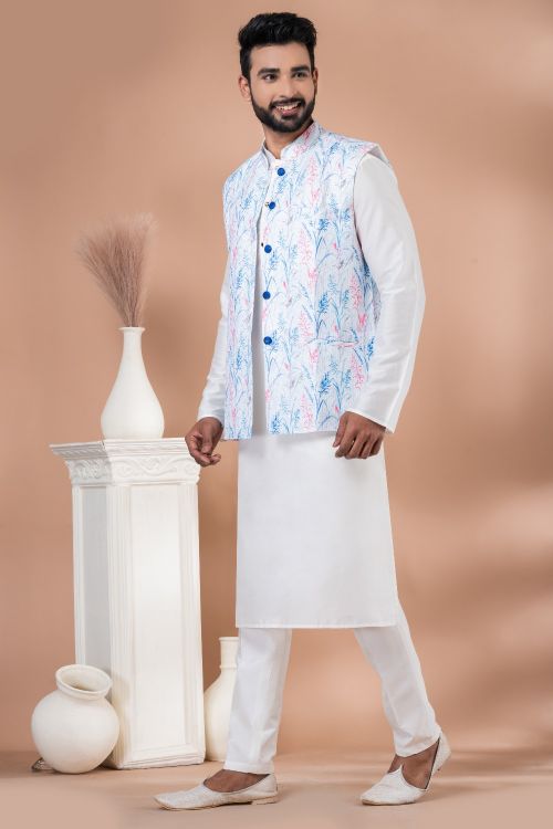 Picture of Resplendent Mono Printed Ivory Kurta Pajama With Jacket