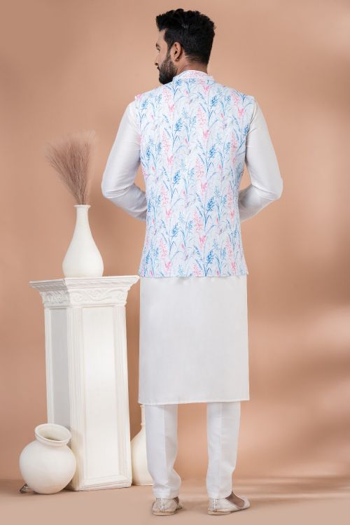 Picture of Resplendent Mono Printed Ivory Kurta Pajama With Jacket