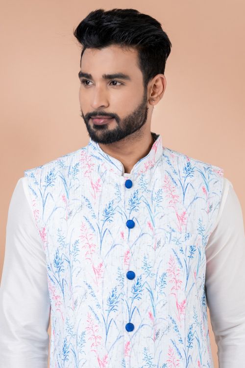 Picture of Resplendent Mono Printed Ivory Kurta Pajama With Jacket