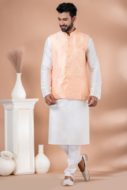 Picture of Magnificent Jacquard Silk Pink Kurta Pajama With Jacket