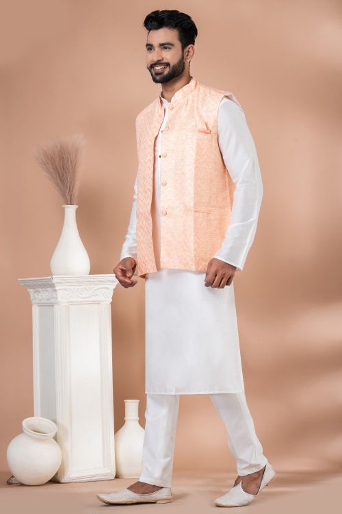 Picture of Magnificent Jacquard Silk Pink Kurta Pajama With Jacket