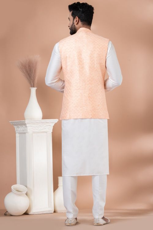 Picture of Magnificent Jacquard Silk Pink Kurta Pajama With Jacket