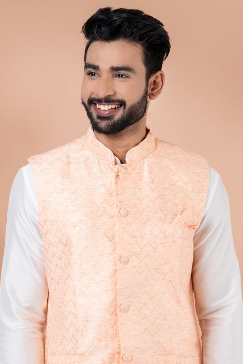 Picture of Magnificent Jacquard Silk Pink Kurta Pajama With Jacket
