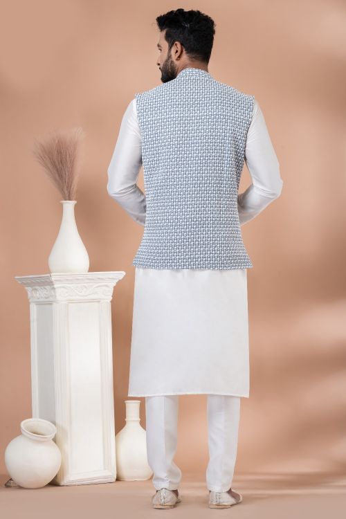 Picture of Nice Georgette Grey Kurta Pajama With Jacket