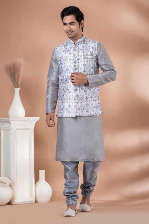 Picture of Resplendent Silk Multi Kurta Pajama With Jacket