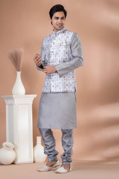 Picture of Resplendent Silk Multi Kurta Pajama With Jacket