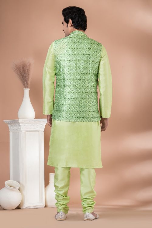 Picture of Bewitching Silk Green Kurta Pajama With Jacket
