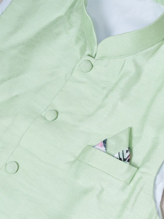 Picture of Shapely Banarasi Silk Light Green Kurta Pajama With Jacket