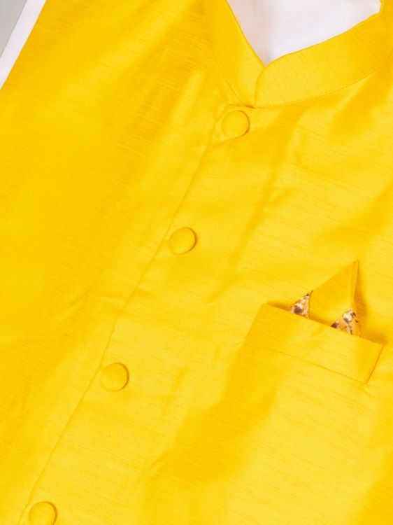 Picture of Sublime Banarasi Silk Yellow Kurta Pajama With Jacket