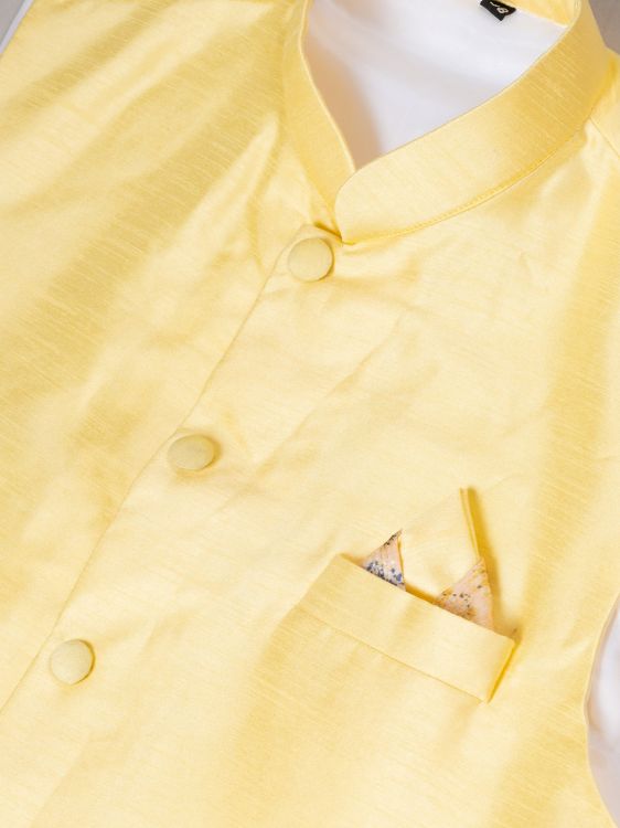 Picture of Marvelous Banarasi Silk Yellow Kurta Pajama With Jacket