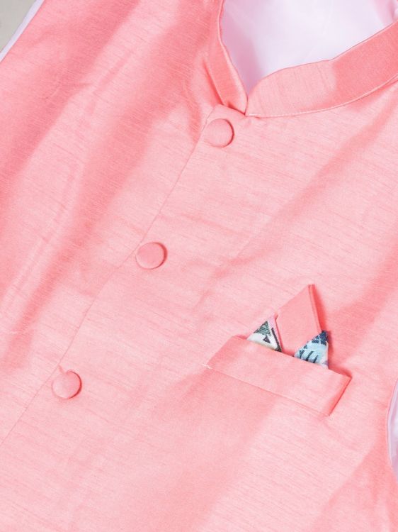 Picture of Lovely Banarasi Silk Pink Kurta Pajama With Jacket