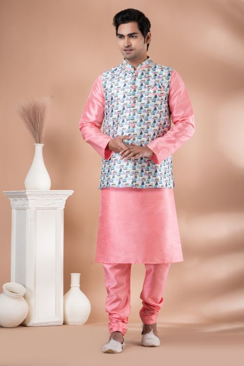 Picture of Delightful Silk Multi Kurta Pajama With Jacket