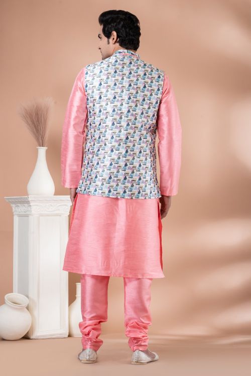 Picture of Delightful Silk Multi Kurta Pajama With Jacket
