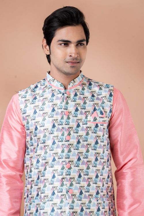 Picture of Delightful Silk Multi Kurta Pajama With Jacket