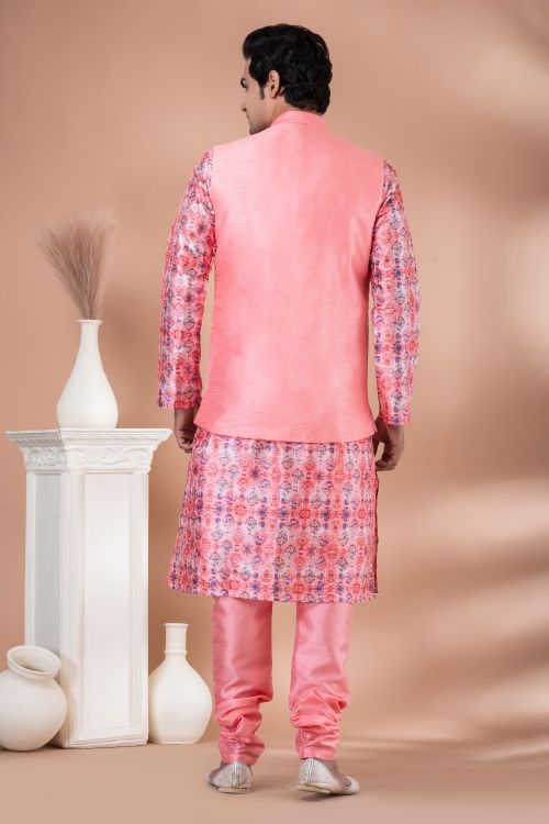 Picture of Comely Banarasi Silk Pink Kurta Pajama With Jacket