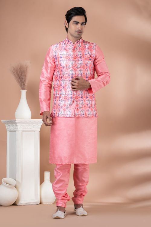Picture of Appealing Silk Multi Kurta Pajama With Jacket
