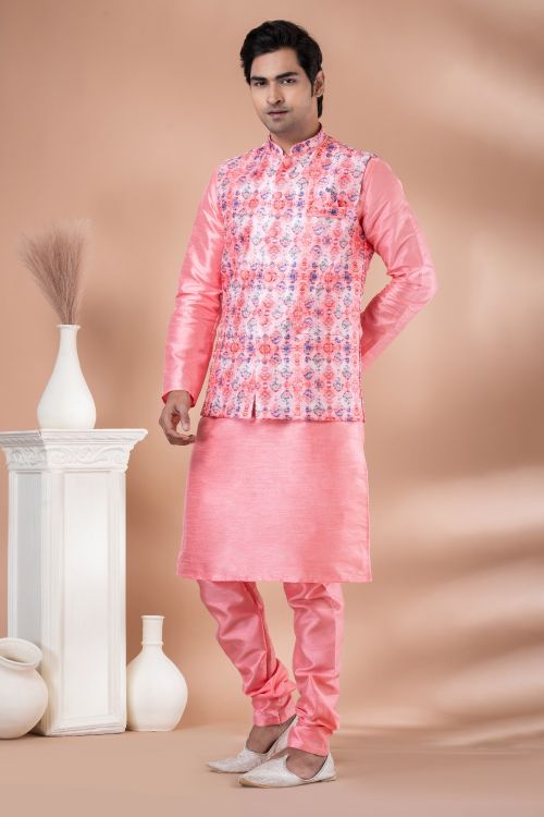 Picture of Appealing Silk Multi Kurta Pajama With Jacket