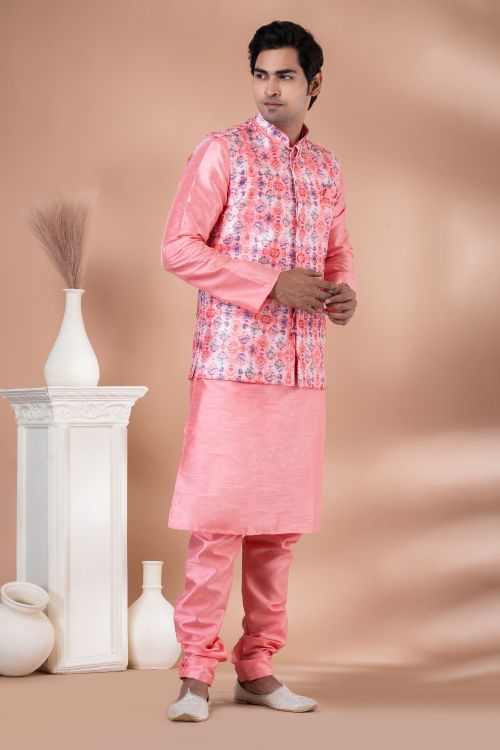 Picture of Appealing Silk Multi Kurta Pajama With Jacket