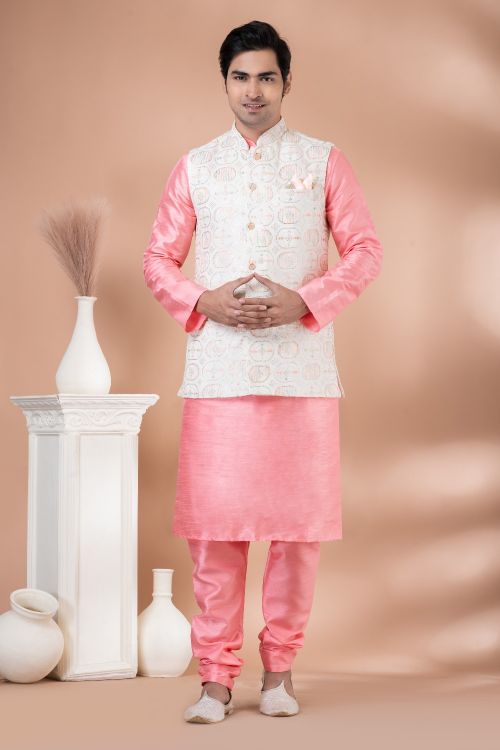 Picture of Lovely Viscose White Kurta Pajama With Jacket