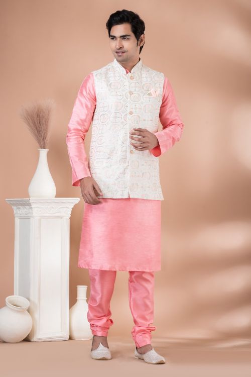 Picture of Lovely Viscose White Kurta Pajama With Jacket