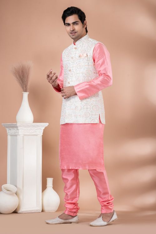 Picture of Lovely Viscose White Kurta Pajama With Jacket