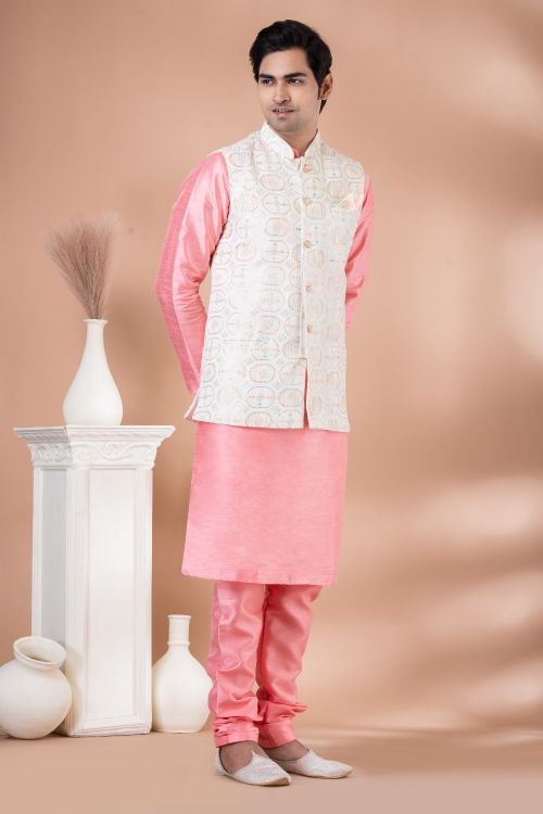 Picture of Lovely Viscose White Kurta Pajama With Jacket
