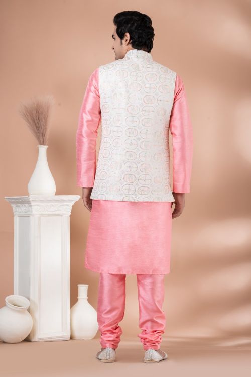 Picture of Lovely Viscose White Kurta Pajama With Jacket