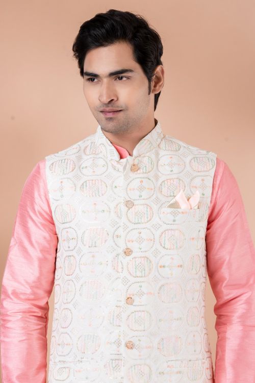 Picture of Lovely Viscose White Kurta Pajama With Jacket