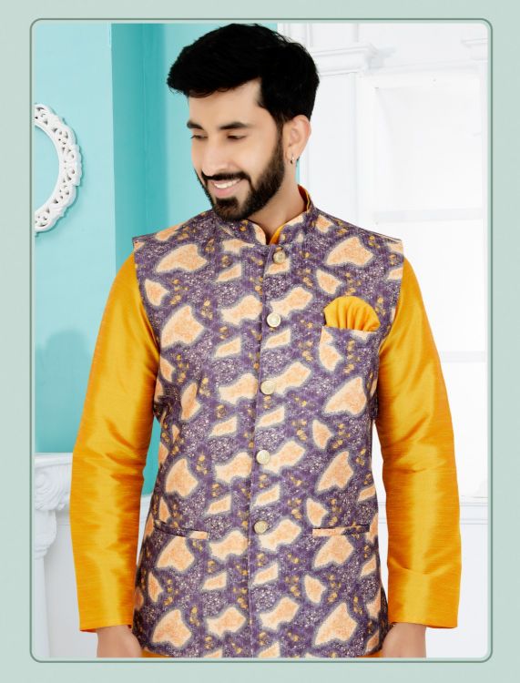 Picture of Excellent Digital Print Cotton Purple Readymade Nehru Jacket