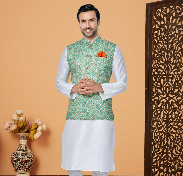 Picture of Radiant Digital Print Cotton Multi Readymade Nehru Jacket