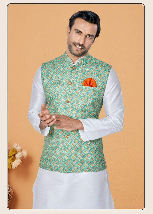 Picture of Radiant Digital Print Cotton Multi Readymade Nehru Jacket