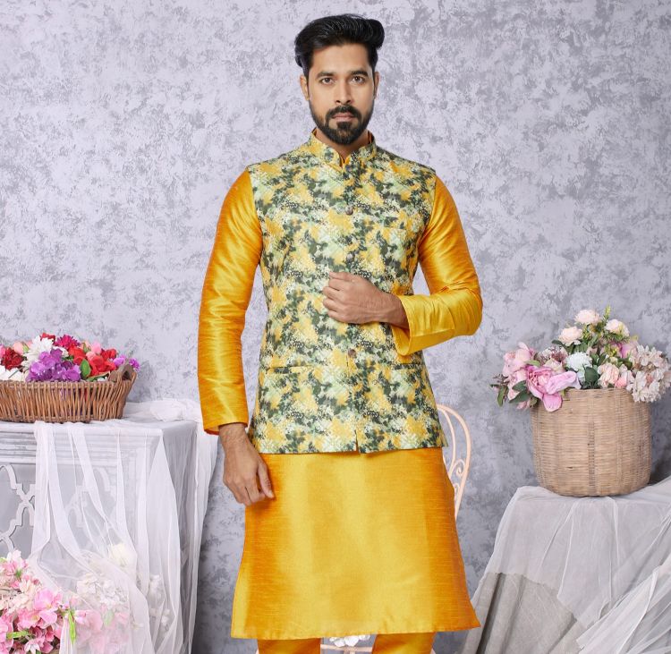 Picture of Delightful Digital Print Cotton Multi Readymade Nehru Jacket