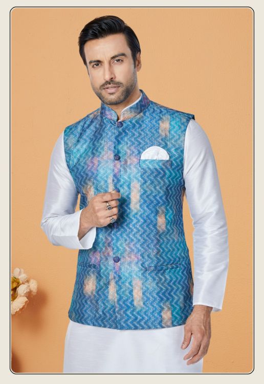 Picture of Excellent Mono Polyester Multi Readymade Nehru Jacket