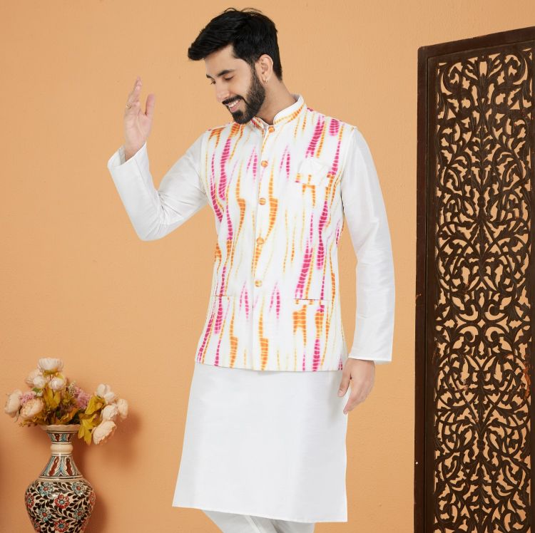 Picture of Beautiful Digital Print Cotton Multi Readymade Nehru Jacket