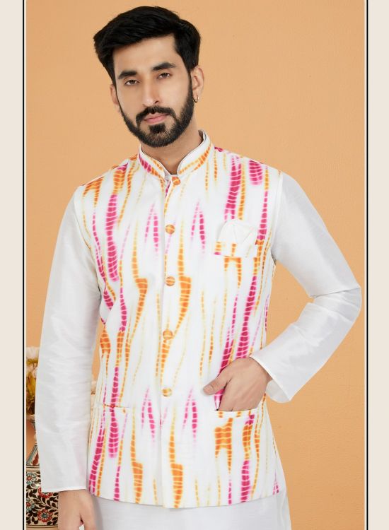 Picture of Beautiful Digital Print Cotton Multi Readymade Nehru Jacket