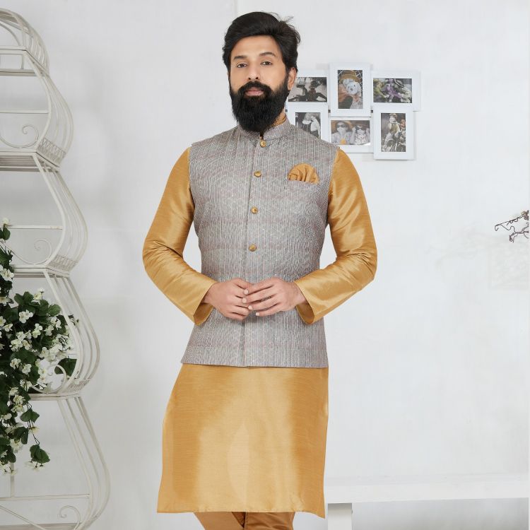 Picture of Appealing Mono Polyester Grey Readymade Nehru Jacket