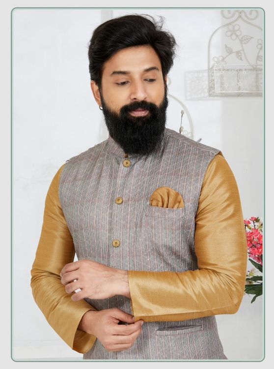 Picture of Appealing Mono Polyester Grey Readymade Nehru Jacket