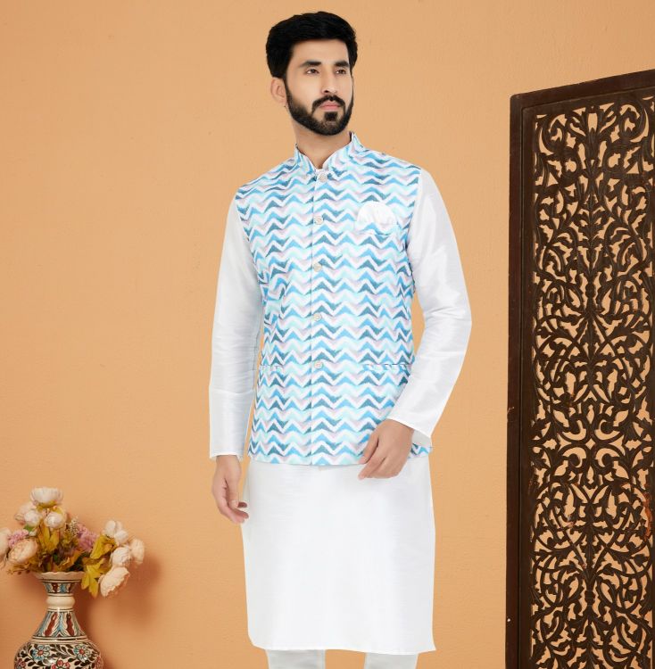 Picture of Magnificent Digital Print Cotton Multi Readymade Nehru Jacket